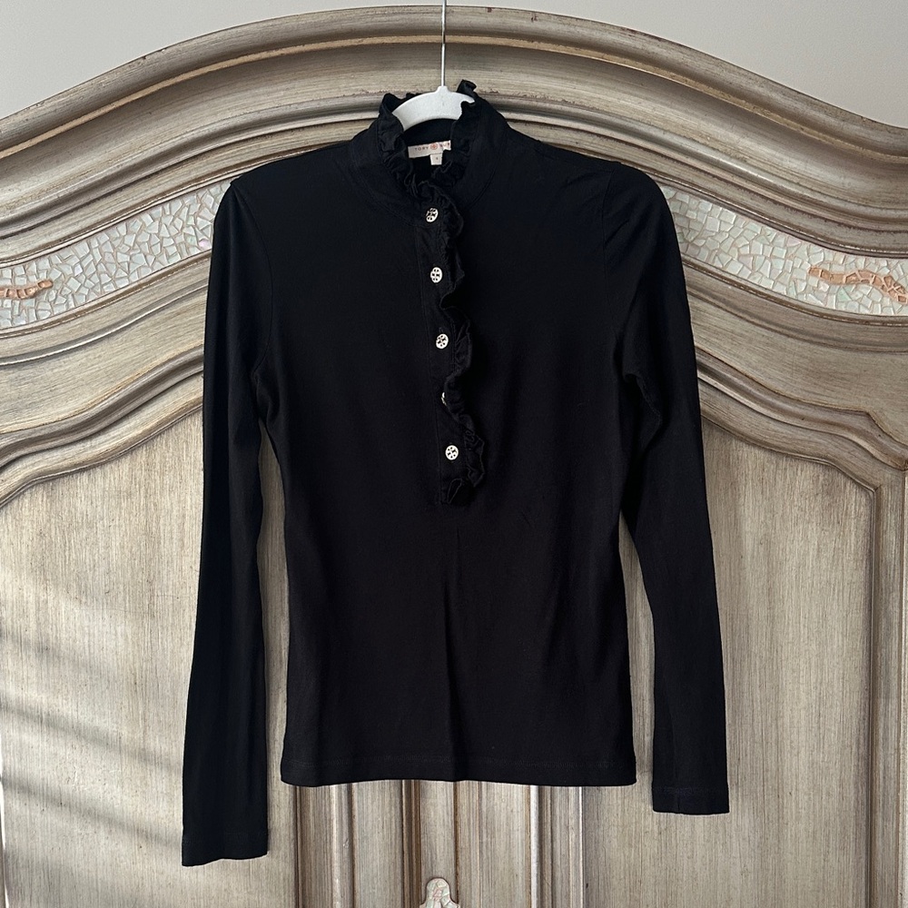 Tory Burch Black Ruffled Button Down Shirt